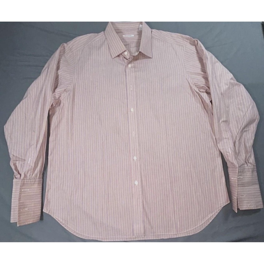 Ascot Chang Dress Shirt Mens 2XL Pink Stripe Classic Fit Long Sleeve Hong Kong